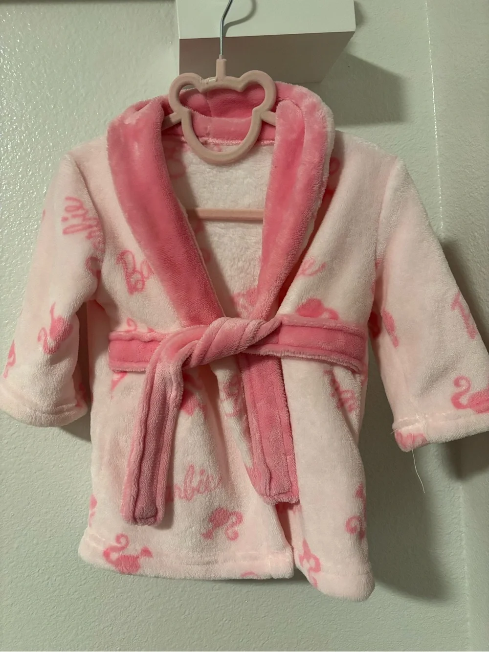Barbie Plush Pink Hooded Kids Robe with Belt